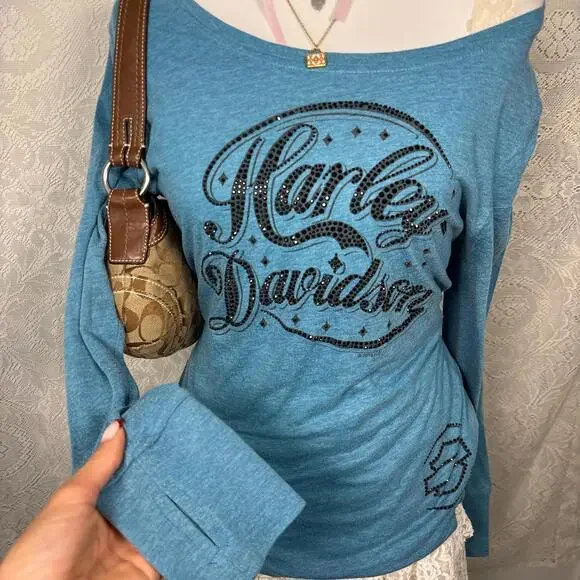 y2k bedazzled harley davidson long sleeve - Picture 6 of 6